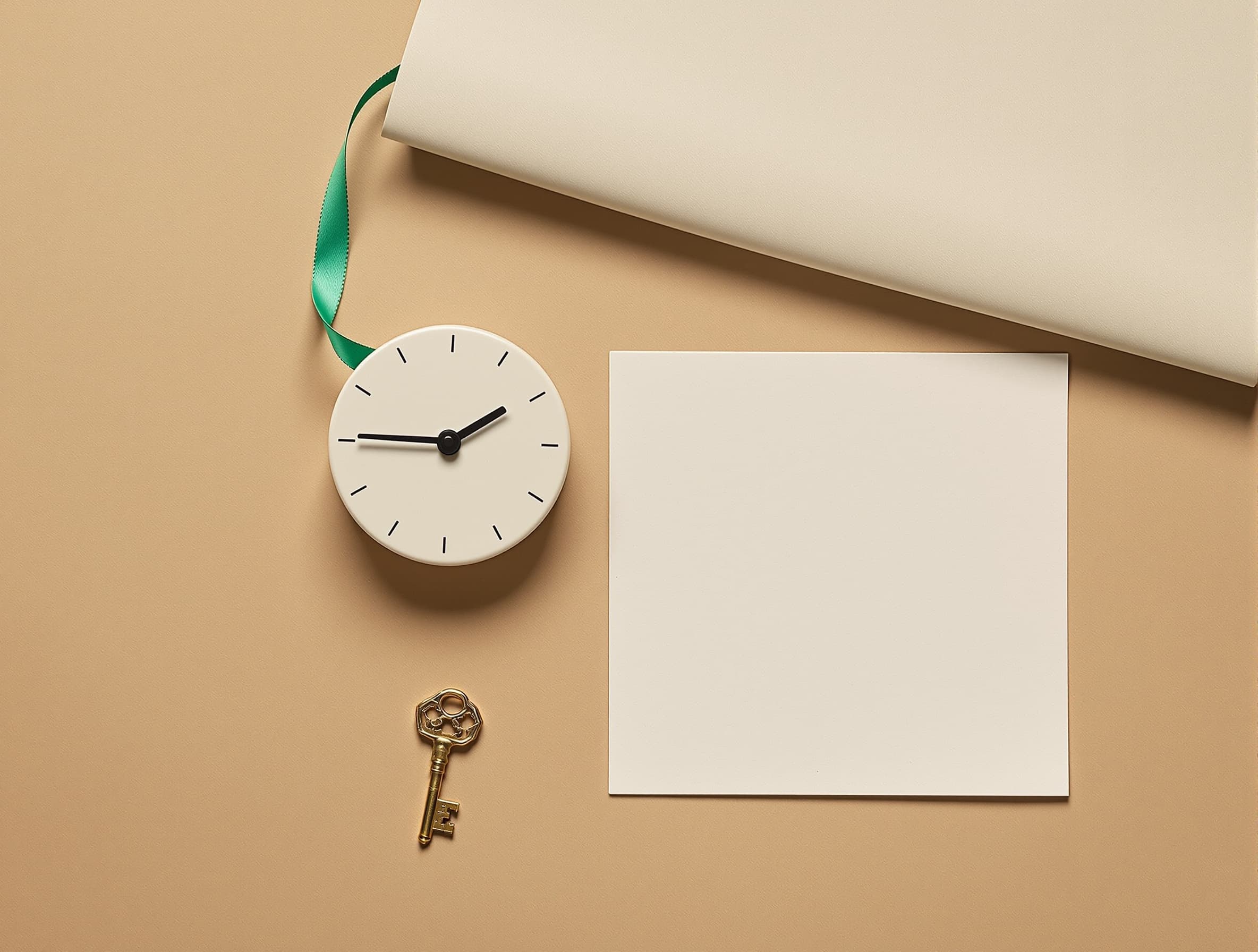 Editorial still life of a ceramic clock face and an agenda card — Tagada Rx appointments module