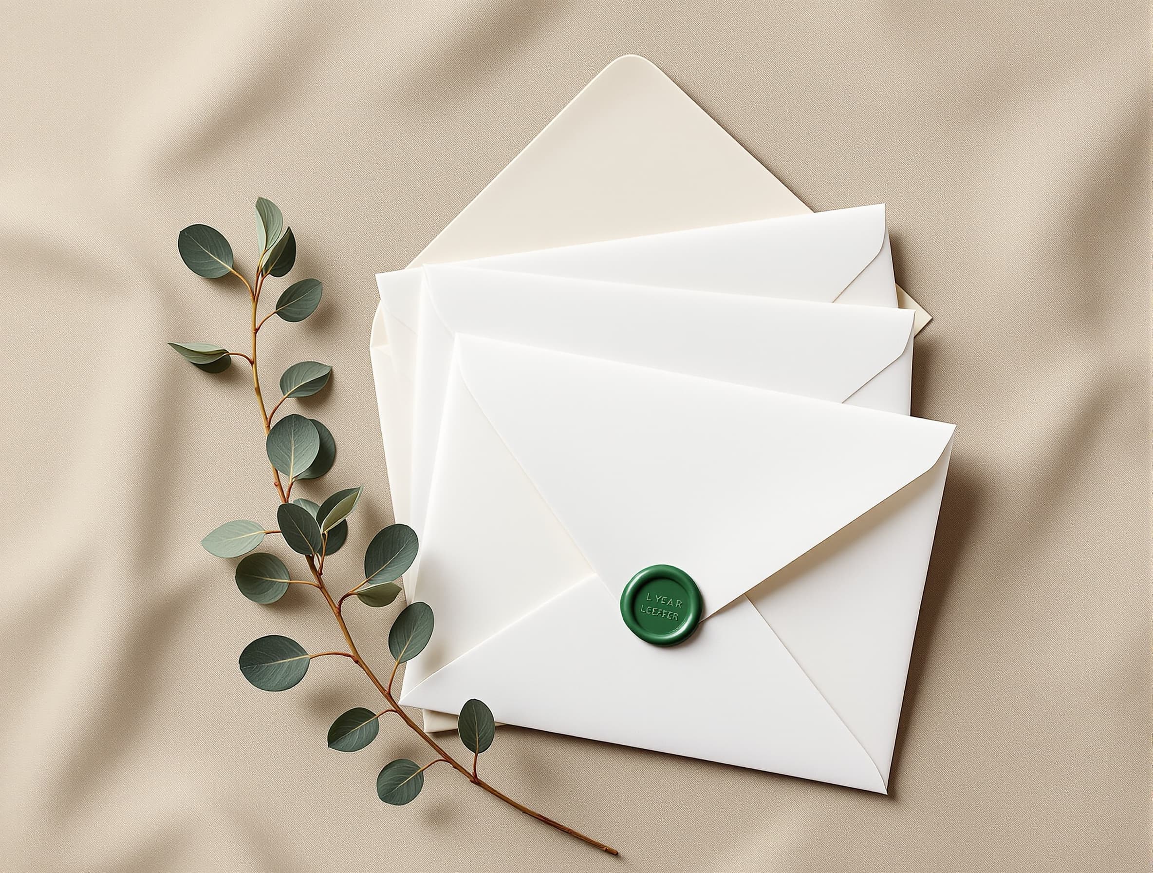 Editorial flat-lay of three folded paper letters with a wax seal — Tagada Rx messaging module