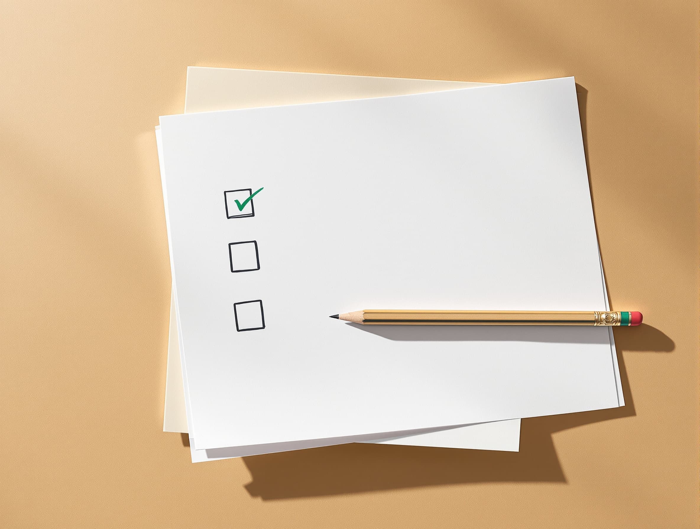 Editorial still life of a paper questionnaire with checkbox markers — Tagada Rx intake module