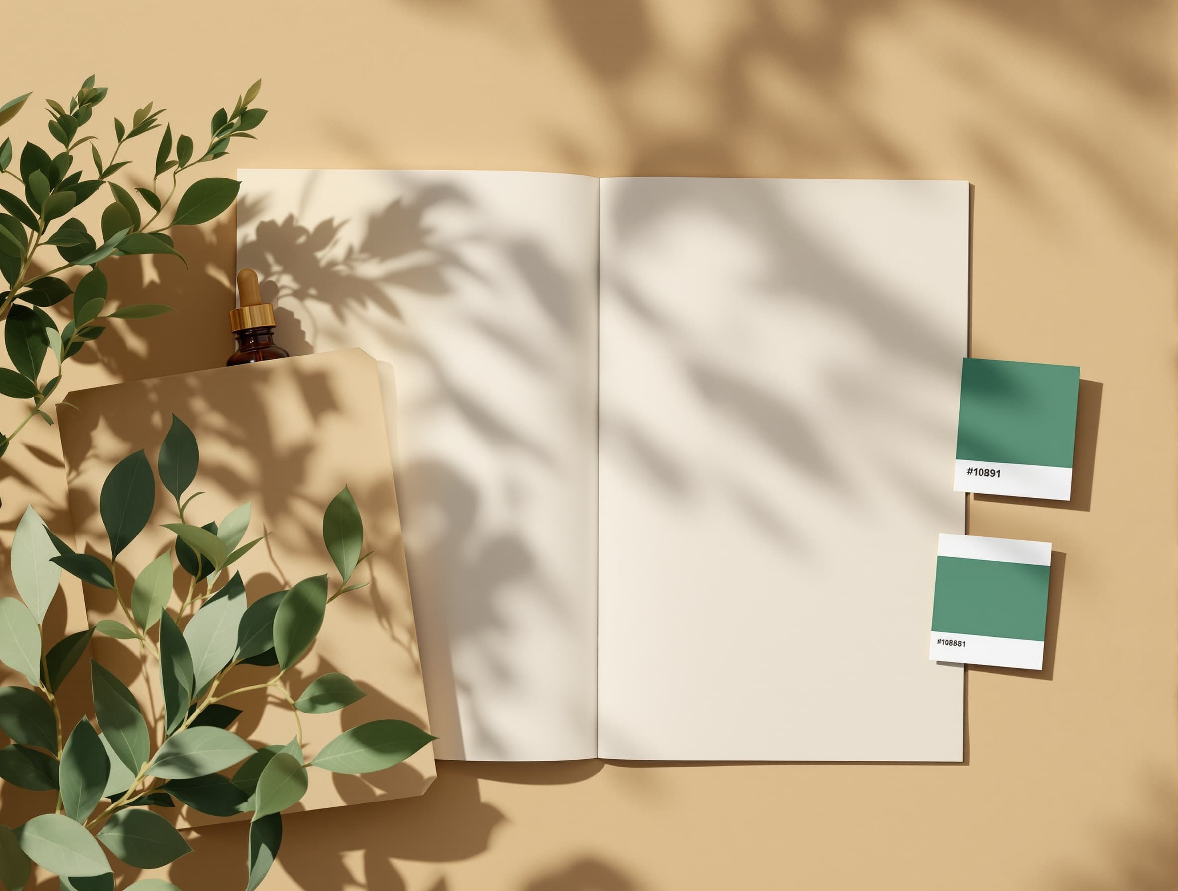 Editorial brochure mockup with apothecary still life — Tagada Rx storefront module